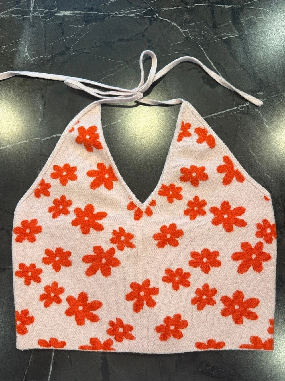 Floral Halter Crop Top in White & Red Like New